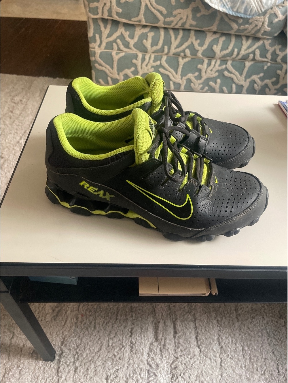 Nike Reax Black and Neon Green Athletic Sneakers, Men's Size 8